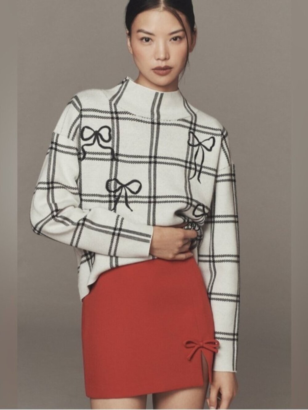 NWT Size 3X (P2P 32" ) - The Carys Mock-Neck Sweater Emboriered Bow  (US$ 118)